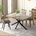 Table à manger rectangulaire extensible en MDF noir marron/gris avec pieds en croix en fer – Pour 4-6 personnes