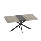 Table à manger rectangulaire extensible en MDF noir marron/gris avec pieds en croix en fer – Pour 4-6 personnes