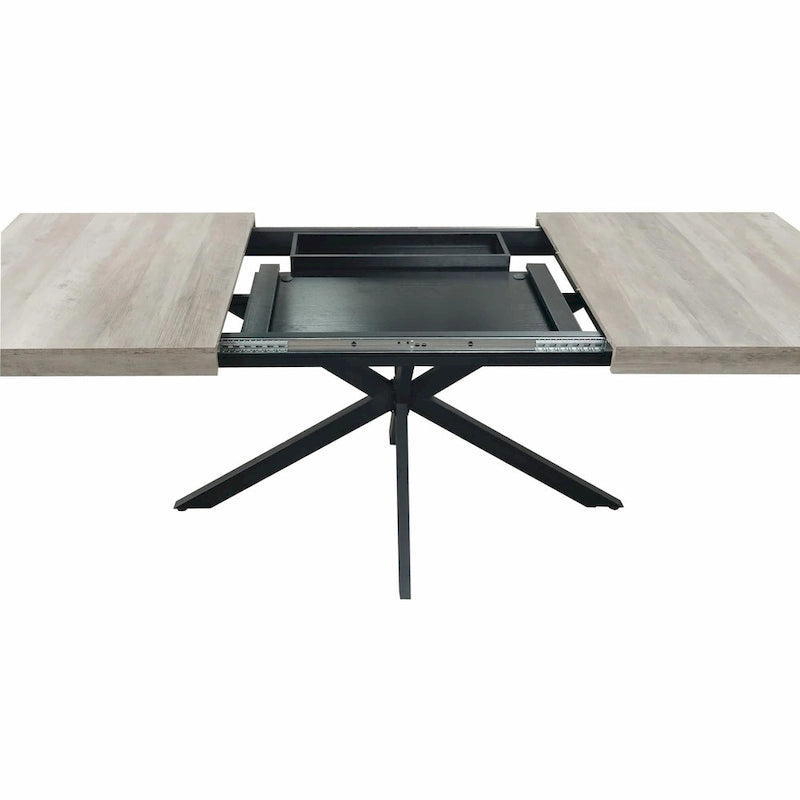 Table à manger rectangulaire extensible en MDF noir marron/gris avec pieds en croix en fer – Pour 4-6 personnes