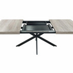 Table à manger rectangulaire extensible en MDF noir marron/gris avec pieds en croix en fer – Pour 4-6 personnes