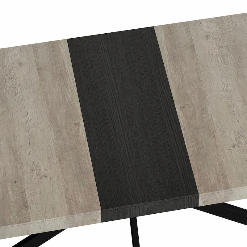 Table à manger rectangulaire extensible en MDF noir marron/gris avec pieds en croix en fer – Pour 4-6 personnes