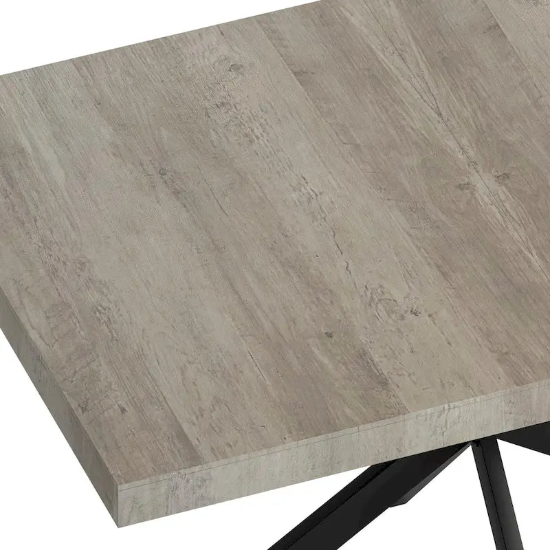 Table à manger rectangulaire extensible en MDF noir marron/gris avec pieds en croix en fer – Pour 4-6 personnes