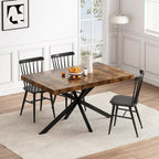 Table à manger rectangulaire extensible en MDF noir marron/gris avec pieds en croix en fer – Pour 4-6 personnes