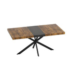 Table à manger rectangulaire extensible en MDF noir marron/gris avec pieds en croix en fer – Pour 4-6 personnes