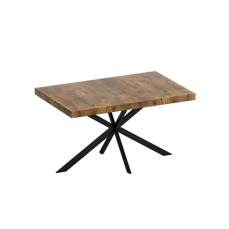 Table à manger rectangulaire extensible en MDF noir marron/gris avec pieds en croix en fer – Pour 4-6 personnes