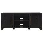 Meuble TV de transition en MDF avec finition grain noir / blanc / gris anthracite / chêne gris / aulne, 2 placards fermés, 6 étagères et quincaillerie en laiton – Convient aux téléviseurs jusqu'à 65 pouces