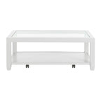 Table basse contemporaine noire/blanche avec plateau en verre trempé, étagère inférieure et roulettes – Unité unique