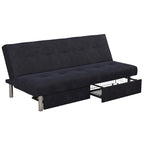 Futon de rangement capitonné en microfibre noir/gris/bleu avec dossier multi-positions et pieds chromés – Peut asseoir 2 à 3 personnes