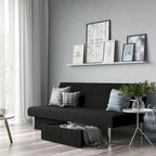 Futon de rangement capitonné en microfibre noir/gris/bleu avec dossier multi-positions et pieds chromés – Peut asseoir 2 à 3 personnes