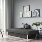 Futon de rangement capitonné en microfibre noir/gris/bleu avec dossier multi-positions et pieds chromés – Peut asseoir 2 à 3 personnes