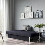 Futon de rangement capitonné en microfibre noir/gris/bleu avec dossier multi-positions et pieds chromés – Peut asseoir 2 à 3 personnes