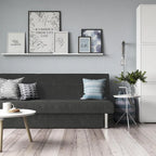 Futon de rangement capitonné en microfibre noir/gris/bleu avec dossier multi-positions et pieds chromés – Peut asseoir 2 à 3 personnes