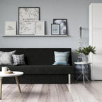 Futon de rangement capitonné en microfibre noir/gris/bleu avec dossier multi-positions et pieds chromés – Peut asseoir 2 à 3 personnes