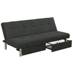 Futon de rangement capitonné en microfibre noir/gris/bleu avec dossier multi-positions et pieds chromés – Peut asseoir 2 à 3 personnes