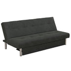 Futon de rangement capitonné en microfibre noir/gris/bleu avec dossier multi-positions et pieds chromés – Peut asseoir 2 à 3 personnes