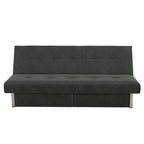 Futon de rangement capitonné en microfibre noir/gris/bleu avec dossier multi-positions et pieds chromés – Peut asseoir 2 à 3 personnes