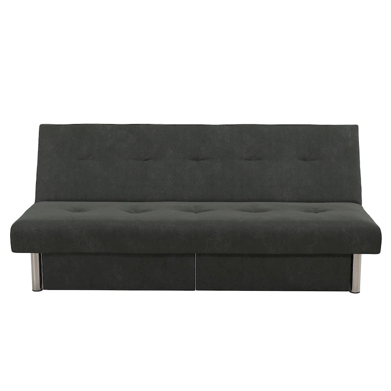 Futon de rangement capitonné en microfibre noir/gris/bleu avec dossier multi-positions et pieds chromés – Peut asseoir 2 à 3 personnes