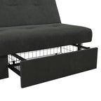 Futon de rangement capitonné en microfibre noir/gris/bleu avec dossier multi-positions et pieds chromés – Peut asseoir 2 à 3 personnes