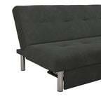 Futon de rangement capitonné en microfibre noir/gris/bleu avec dossier multi-positions et pieds chromés – Peut asseoir 2 à 3 personnes