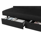 Futon de rangement capitonné en microfibre noir/gris/bleu avec dossier multi-positions et pieds chromés – Peut asseoir 2 à 3 personnes