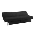 Futon de rangement capitonné en microfibre noir/gris/bleu avec dossier multi-positions et pieds chromés – Peut asseoir 2 à 3 personnes
