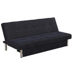 Futon de rangement capitonné en microfibre noir/gris/bleu avec dossier multi-positions et pieds chromés – Peut asseoir 2 à 3 personnes