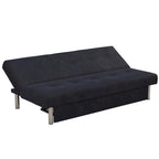 Futon de rangement capitonné en microfibre noir/gris/bleu avec dossier multi-positions et pieds chromés – Peut asseoir 2 à 3 personnes