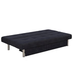 Futon de rangement capitonné en microfibre noir/gris/bleu avec dossier multi-positions et pieds chromés – Peut asseoir 2 à 3 personnes