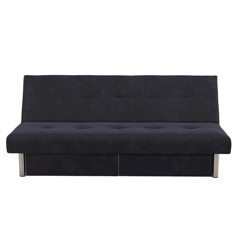Futon de rangement capitonné en microfibre noir/gris/bleu avec dossier multi-positions et pieds chromés – Peut asseoir 2 à 3 personnes