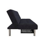 Futon de rangement capitonné en microfibre noir/gris/bleu avec dossier multi-positions et pieds chromés – Peut asseoir 2 à 3 personnes