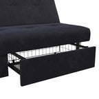 Futon de rangement capitonné en microfibre noir/gris/bleu avec dossier multi-positions et pieds chromés – Peut asseoir 2 à 3 personnes