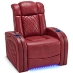 Fauteuil inclinable électrique en cuir respirant Bourgogne / Beige / Noir avec appuie-tête réglable, éclairage LED et port USB – Monoplace