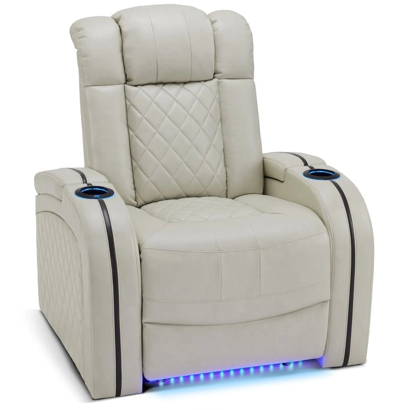 Fauteuil inclinable électrique en cuir respirant Bourgogne / Beige / Noir avec appuie-tête réglable, éclairage LED et port USB – Monoplace