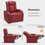 Fauteuil inclinable électrique en cuir respirant Bourgogne / Beige / Noir avec appuie-tête réglable, éclairage LED et port USB – Monoplace