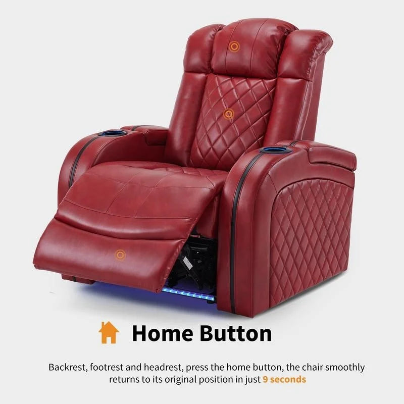 Fauteuil inclinable électrique en cuir respirant Bourgogne / Beige / Noir avec appuie-tête réglable, éclairage LED et port USB – Monoplace