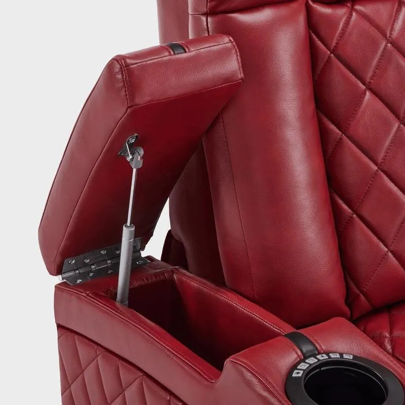 Fauteuil inclinable électrique en cuir respirant Bourgogne / Beige / Noir avec appuie-tête réglable, éclairage LED et port USB – Monoplace