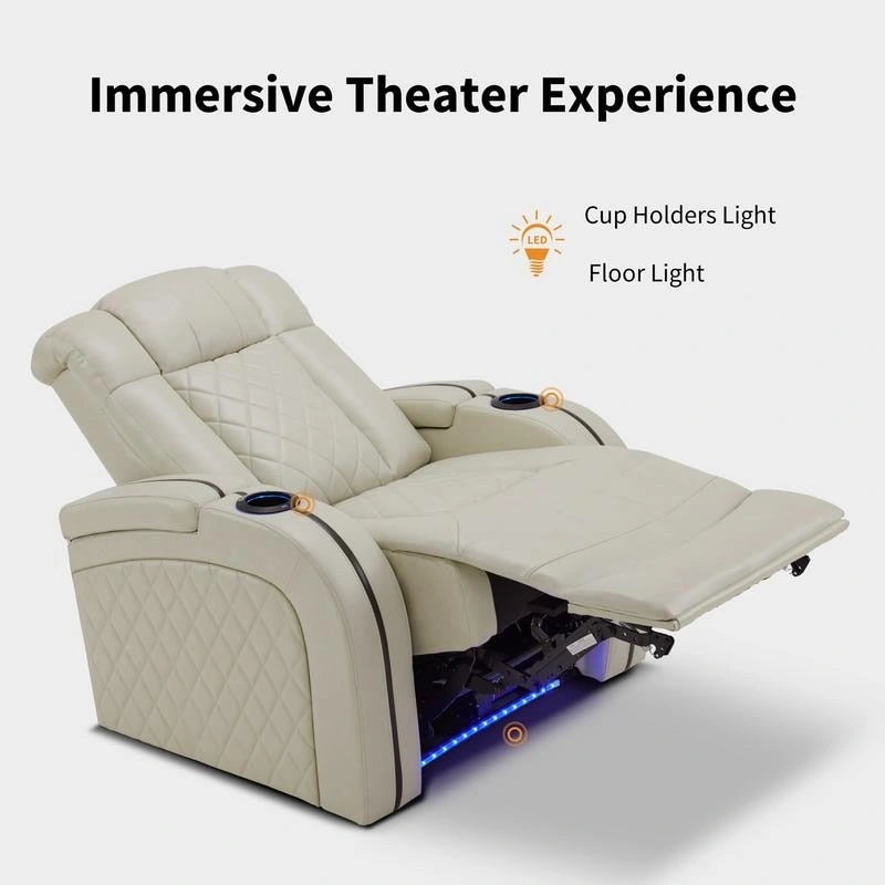 Fauteuil inclinable électrique en cuir respirant Bourgogne / Beige / Noir avec appuie-tête réglable, éclairage LED et port USB – Monoplace