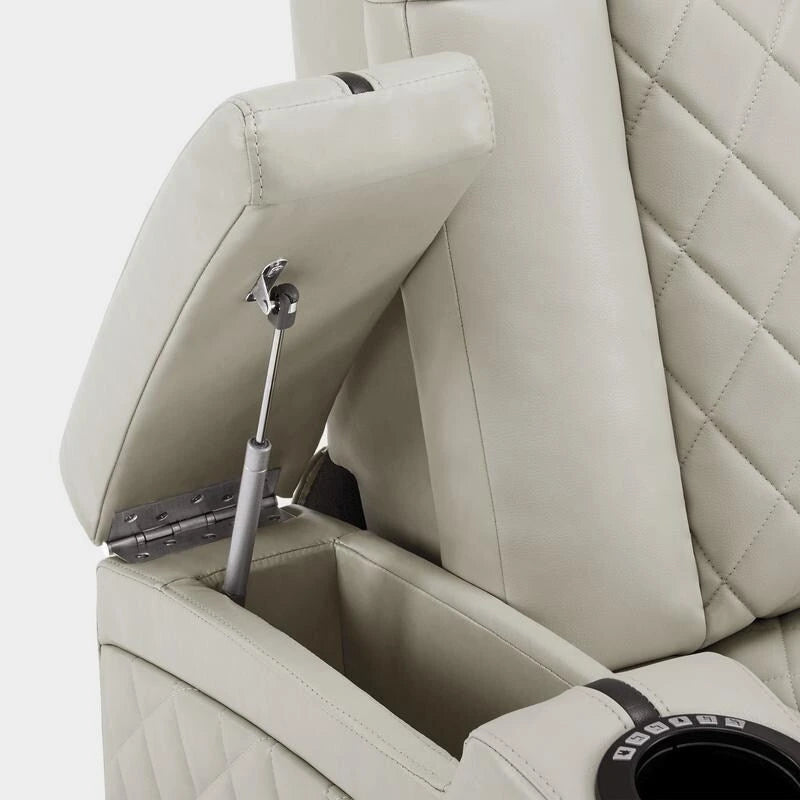 Fauteuil inclinable électrique en cuir respirant Bourgogne / Beige / Noir avec appuie-tête réglable, éclairage LED et port USB – Monoplace