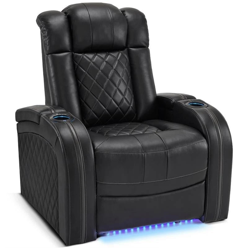 Fauteuil inclinable électrique en cuir respirant Bourgogne / Beige / Noir avec appuie-tête réglable, éclairage LED et port USB – Monoplace
