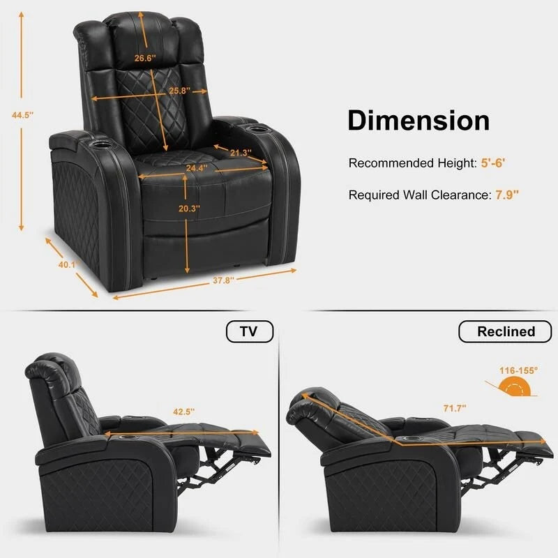 Fauteuil inclinable électrique en cuir respirant Bourgogne / Beige / Noir avec appuie-tête réglable, éclairage LED et port USB – Monoplace