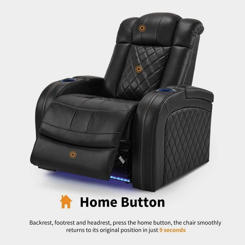 Fauteuil inclinable électrique en cuir respirant Bourgogne / Beige / Noir avec appuie-tête réglable, éclairage LED et port USB – Monoplace