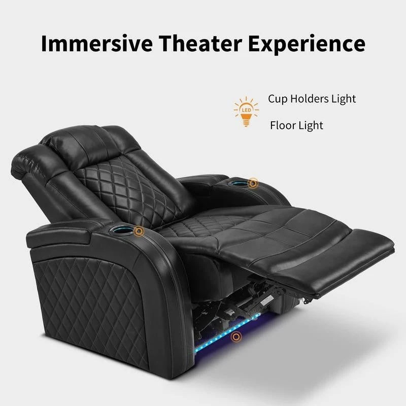 Fauteuil inclinable électrique en cuir respirant Bourgogne / Beige / Noir avec appuie-tête réglable, éclairage LED et port USB – Monoplace