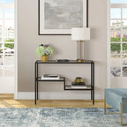 Console en acier moderne bronze noirci / laiton / nickel satiné avec plateau en verre trempé et étagère à 2 niveaux – Unité unique