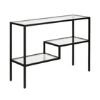 Console en acier moderne bronze noirci / laiton / nickel satiné avec plateau en verre trempé et étagère à 2 niveaux – Unité unique