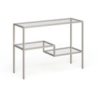 Console en acier moderne bronze noirci / laiton / nickel satiné avec plateau en verre trempé et étagère à 2 niveaux – Unité unique