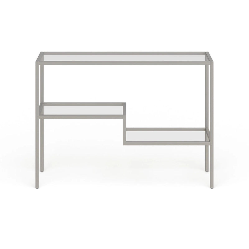 Console en acier moderne bronze noirci / laiton / nickel satiné avec plateau en verre trempé et étagère à 2 niveaux – Unité unique