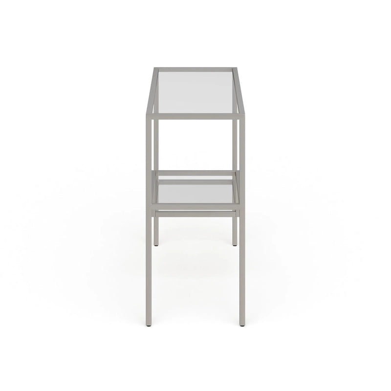 Console en acier moderne bronze noirci / laiton / nickel satiné avec plateau en verre trempé et étagère à 2 niveaux – Unité unique