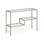 Console en acier moderne bronze noirci / laiton / nickel satiné avec plateau en verre trempé et étagère à 2 niveaux – Unité unique