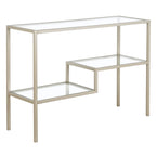 Console en acier moderne bronze noirci / laiton / nickel satiné avec plateau en verre trempé et étagère à 2 niveaux – Unité unique