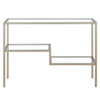 Console en acier moderne bronze noirci / laiton / nickel satiné avec plateau en verre trempé et étagère à 2 niveaux – Unité unique